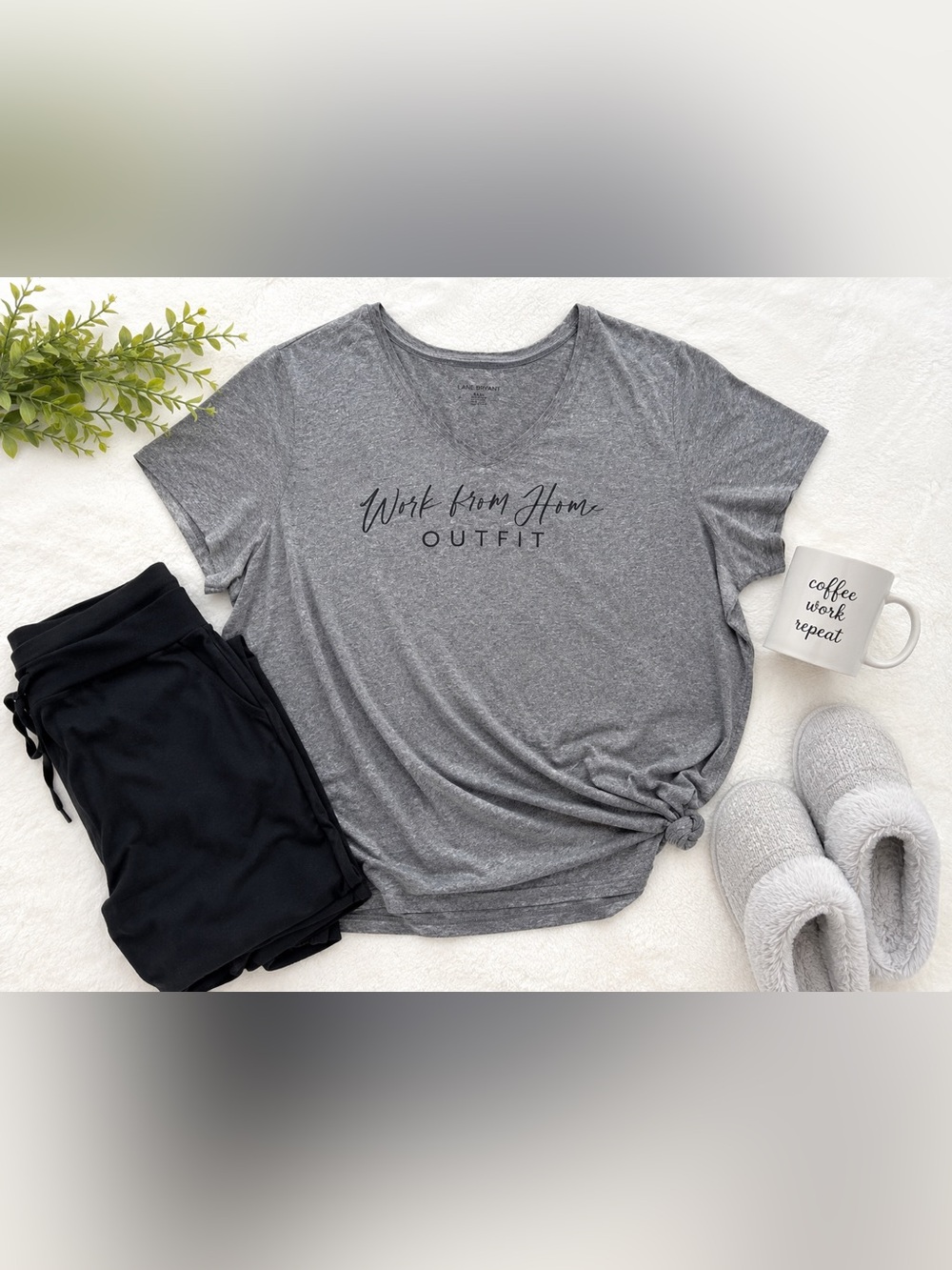 Lane Bryant Work From Home Graphic Tee 22/24 Gray Lounge Top